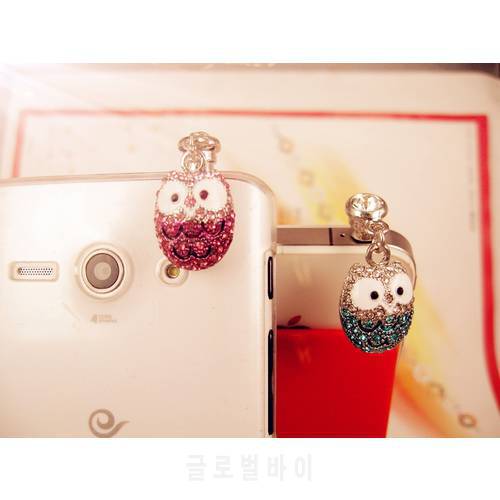 Mini 3.5mm Earphone Jack Cute Big Eyed Diamond Owl Cellphone Headphone Anti Dust Plug for IPhone for Samsung for Xiaomi