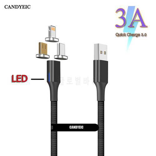 CANDYEIC 2m USB C Magnetic Charging Cables Charger Data Cord Charge Wire For Huawei P30 Pro Xiaomi Redmi Note6 pro Phone Cables