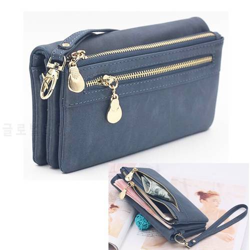Universal Multifunction Women Wallet PU Leather Phone Bag Case For iPhone Samsung Remi OPPO ViVO Huawei Female Double Zipper Bag