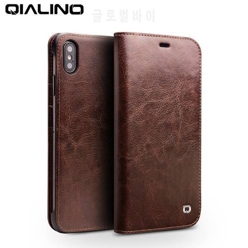 QIALINO Luxury Ultra Slim Handmade Phone Case for iPhone XS/XR Genuine Leather Wallet Card Slot Bag Flip Cover for iPhoneXs Max