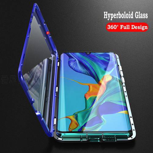 Magnetic Adsorption Flip Metal Phone Case For Huawei P30 Pro Double Side 9H Tempered Glass Coque For Huawei P30 Lite 360 Fundas