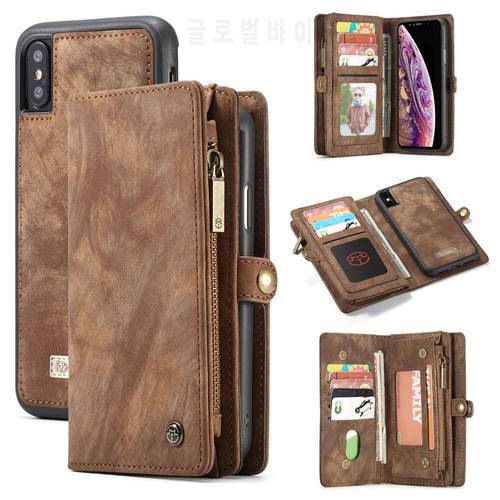 Luxury Wallet Zipper Flip Stand Case For iPhone 14 13 12 11 Pro Max XS Max XR X 10 8 7 6 6s Plus Detachable Magnet Leather Cover