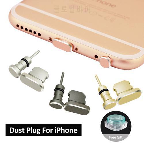 Metal Charging Port+Earphone Jack Dust Plug For iPhone X 8 7 6S Plus 5S SE Cell Phone 3.5mm J Headset Stopper Retrieve Card Pin