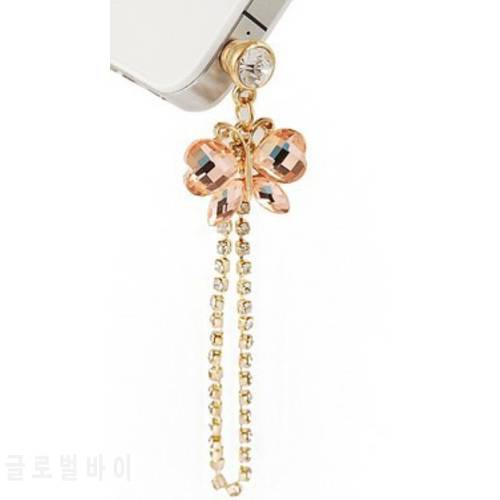 Crystal Sequins Butterfly Diamond Chain Tassel Phone Dust Plug Earphone Jack Plug for All of 3.5mm Headphone Hole