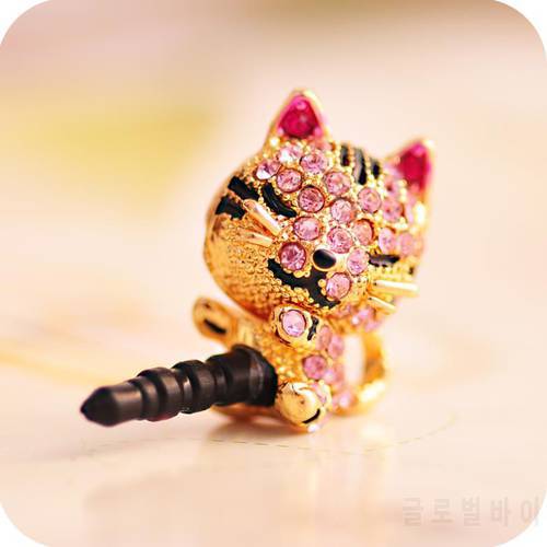 Korea Full of Diamond Cute Jewelry Sleepy Little Cat Phone Dust Plug for Iphone and All 3.5mm Headphone Hole