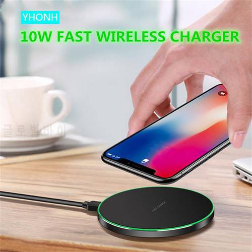 YHONH 10W Fast Wireless Charger Thin Round Alloy Pad Compatible with Xs XR Max iXR X 8/8P/Galaxy S9 S8 S7 Note 9/8 all QI Phone