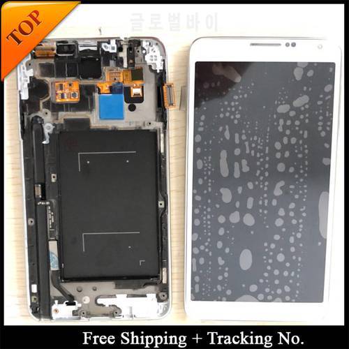 Tracking No. 100% tested AMOLED For Samsung Note 3 LCD N9005 N900A Display LCD Screen Touch Digitizer Assembly with frame