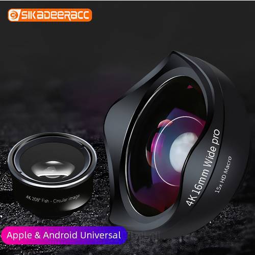3 In 1 Wide Angle Macro Camera Lens Mobile Phone Aluminum Alloy 4K 16mm 15X HD Micro Fish Eye Universal For iPhone 6 6s 7 8 Plus