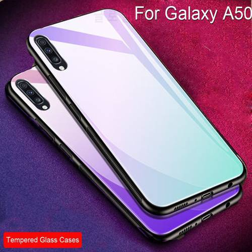 Gradient Phone Case For Samsung Galaxy A50 Black Color Tempered glass Cases Back Cover For Samsung Galaxy A 50 Silicone Shell