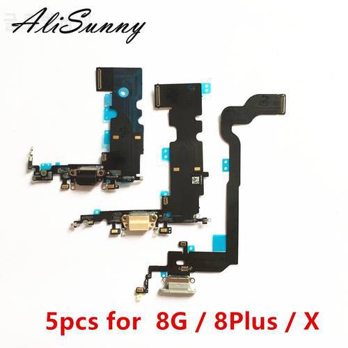 AliSunny 5pcs Charging Port Flex Cable for iPhone 8 Plus 8G 4.7 8Plus X USB Dock Connector Charger Microphone Repair parts