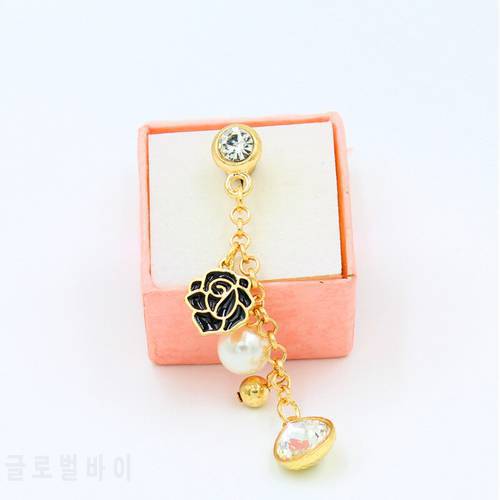 3.5mm Exclusive New Roses Crystal Water Droplets Pendant Phone Dust Plug for All of 3.5mm Headphone Hole