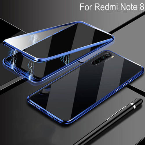 Luxury Magnetic Adsorption Case For Xiaomi Redmi Note 8 Metal Frame Doubl Sided Glass Cover Redminote8 Protective Phone Case