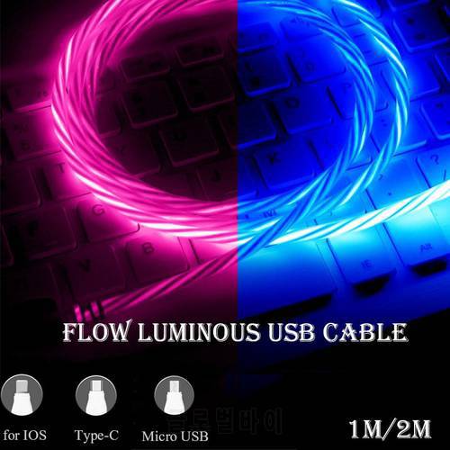 2M LED Lighting Micro USB Cable Type C Charging Wire USB C Phone Charger cable for iPhone 7 8 Samsung S10 Xiaomi 9 10 Redmi 7 8