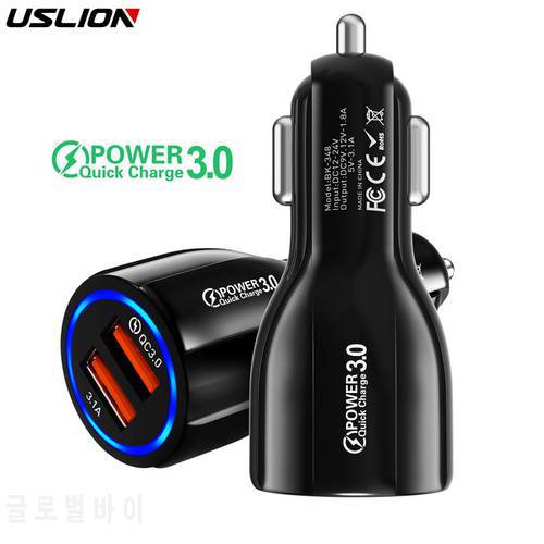 USLION Car USB Charger Quick Charge 3.0 2.0 Mobile Phone Charger 2 Port USB Fast for iPhone 7 8 X XS Samsung Tablet Car-Charger