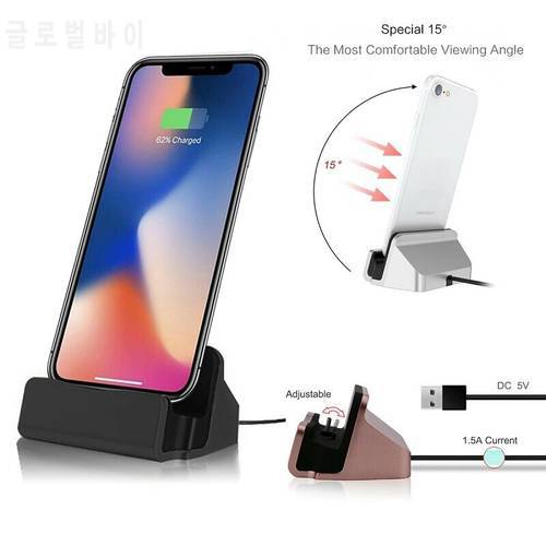 2-in-1 USB Cable Data Phone Charger Dock Stand Station Charging For iPhone X XS Max XR 6 6S 7 8 Plus 5 SE Docking Desktop Cradle