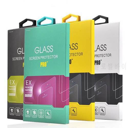 50 pcs Paper Packaging Package Retail Box with handle For iphone 7 plus samsung Mobile phone tempered glass screen protector