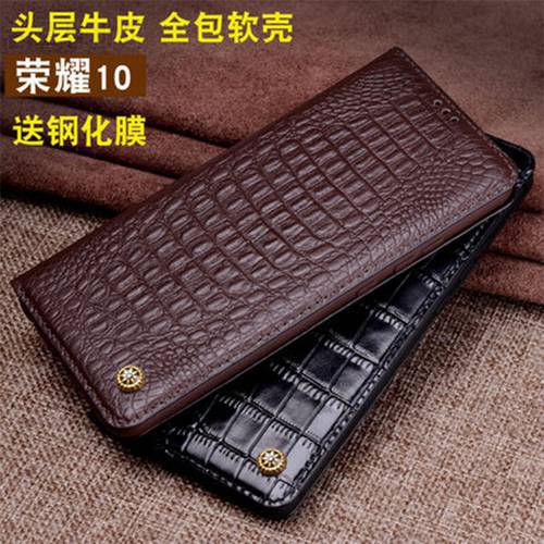For Huawei Honor 10 Case 100% Genuine Leather Phone Cover Bag Business Flip Stand Fundas Skin Fashion Crocodile Grain Shell