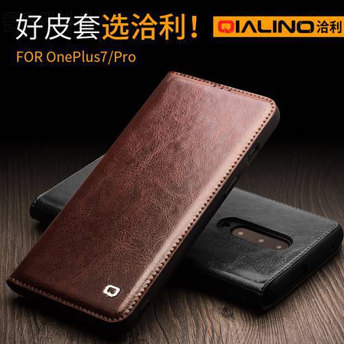 2021 New Qialino Brand For One Plus 7 Genuine Leather Case For Oneplus 7 Business Flip Cover Top Quality Real Cowhide Vintage