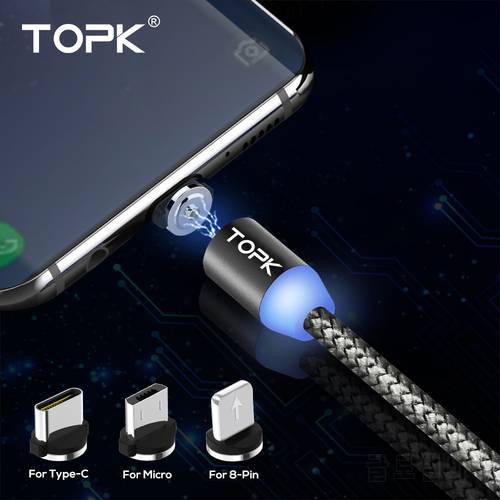 TOPK 1M Magnetic Cable USB Type C Cable Magnetic Charger Micro USB Cable for iphoneX XS for Xiaomi Mobile Phone