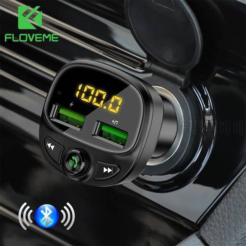 FLOVEME Car Charger with Digital Display 3.4A MP3 TF Card Dual USB Bluetooth Car Fast Charger for iPhone 13 Xiaomi 12 Charging