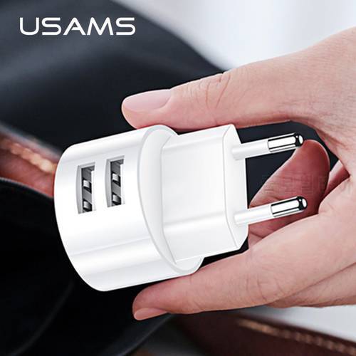 USAMS 5V 2.1A Min EU UK US Plug Mobile Phone Charger for iPhone Samsung Huawei iOS Android 2 Ports White Travel Wall Charger