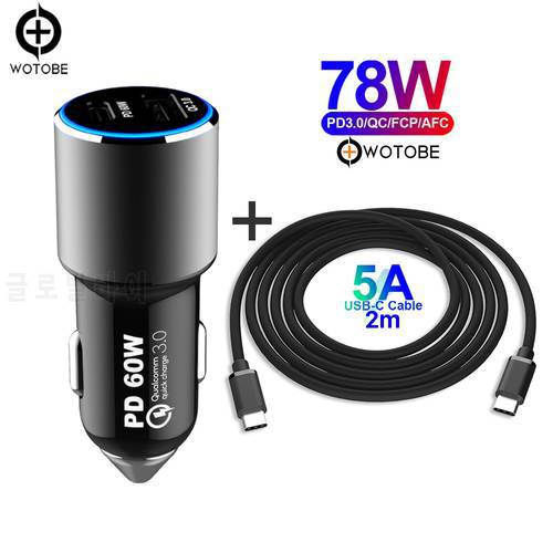 83W Fast Car Charger,1port USB C PPS/PD 65W/45W/30W/20W,1port QC3.0 For P30/20 TYPE C Laptop Tablet iPhone 13 /12 S20/Note 10/20