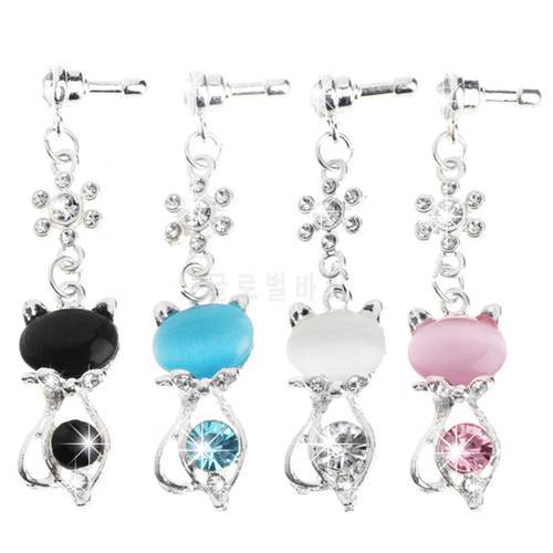 3.5mm sparkling crystal cat Dust Anti Earphone Cap Stopper Plug For Samsung iPhone 6