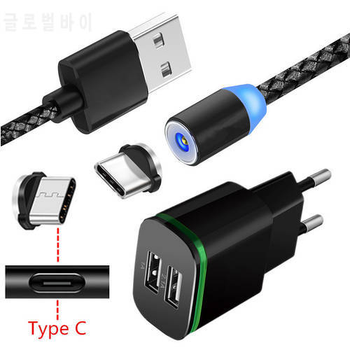 Magnetic Type C Cable LED Wall plug USB Charger For Samsung galaxy A3 A5 A7 2017 A70 A51 A50 A20E S8 S9 S10 Oppo Reno Z Find X
