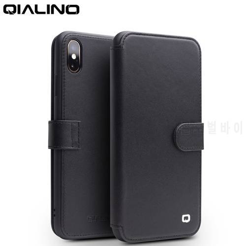 QIALINO Stylish Genuine Leather Flip Case for iPhone X/XS/XR Max Magnetic Buckle Handmade Card Slot Phone Cover for iPhone11 Pro