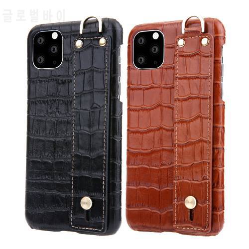 4Color Genuine Leather Back Cover Phone Case Crocodile Grain Nautral Cowhide With Fnger Holder For iPhone 11 Pro Max 5.8 6.1 6.5