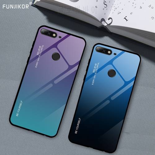 Luxury Gradient Tempered Glass Case For Huawei Y6 Y7 Prime 2018 ATU-L31 ATU-L42 LDN-L21 LDN-LX3 Phone Cover Protective Funda