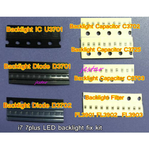 10sets(130pcs)U3701 D3701 D3702 C3702 C3725 C3703 fl3901 For iphone 7 7plus Dim no LED backlight IC Chip fix kit