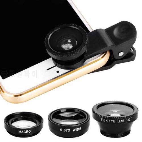 3 in 1 Clip on Universal 0.65X Wide Angle Fisheye Macro Lens for Mobile Phone