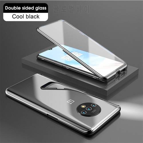 Full Body Flip Magnetic Cover Case For OnePlus 9 8 Pro 8T Case 360 double sided Glass Cover Magnet Metal Skin