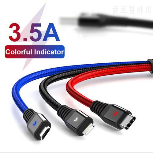 3in1 LED USB Charging Cable for iPhone 13 12 11 Pro 3in1 2in1 Micro USB Type C 8Pin Charger Cable for Huawei Xiaomi POCO X3 M3