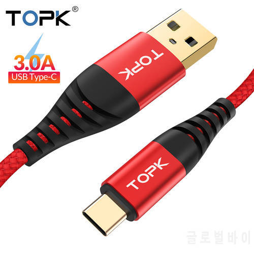 TOPK 3A Quick Charge USB Type C Cable For Xiaom Redmi Note 7 Fast Charging Type-C Cable For Samsung S9 S10 Plus Mobile Charging