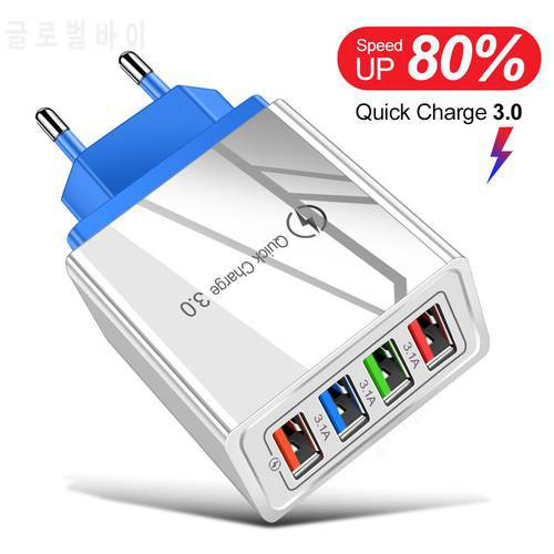 USB Charger Quick Charge 3.0 for Xiaomi Mi Note 10 Pro iPhone Tablet Portable EU Plug Wall Mobile Charger Adapter Fast Charging