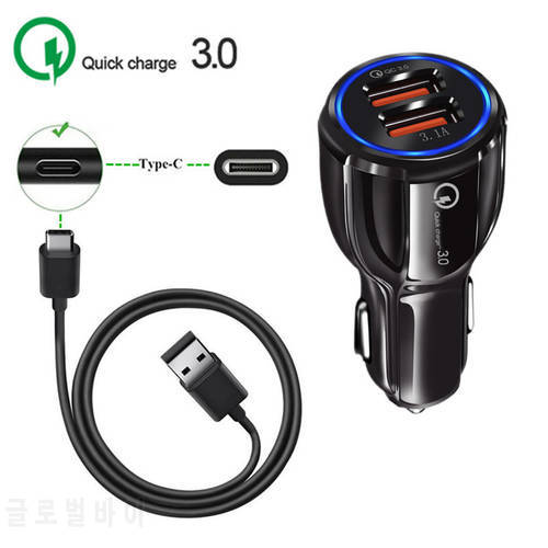 For Xiaomi Mi 9 8 Redmi K20 Note 7 Pro Phone QC 3.0 USB Fast Charger Car Adapter & Type C Cable For Samsung S8 A50 Honor 20 10 9