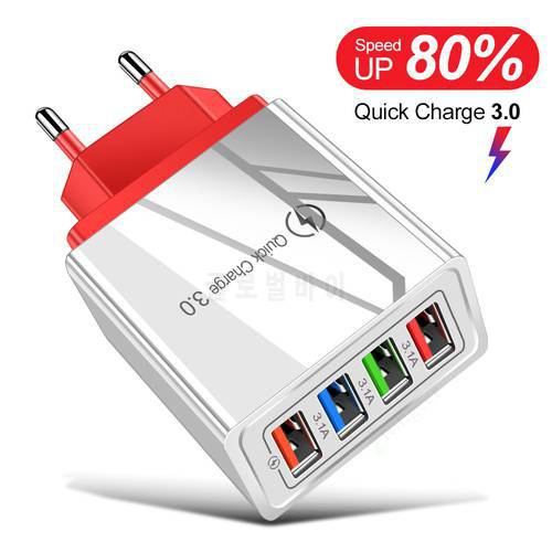 USB Charger 4 Ports Quick Charge 3.0 for iPhone XR Samsung Wall Mobile Phone Universal Adapter Fast Charging for Huawei Mate 30