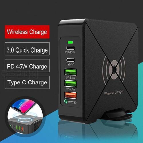 75W USB Charger PD Type C Fast Charger for iPhone 8 X XR Qi Wireless Charger for Samsung Mobile Phone QC 3.0 Quick Wall Charger