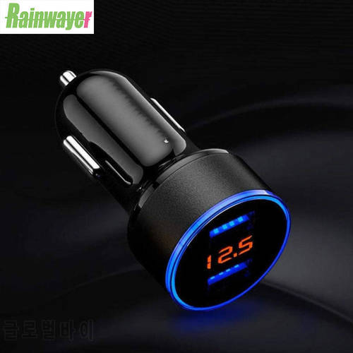 Rainwayer 3.1A 5V Dual USB Car Charger With LED Display Universal Phone Car-Charger for Xiaomi Samsung S8 iPhone X 8 Plus Tablet