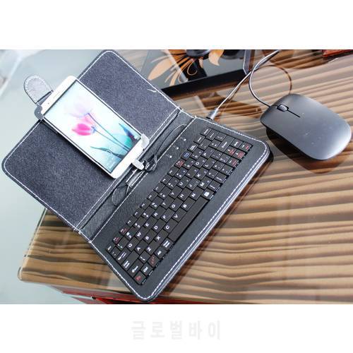 4 Colors Android flip Leather Case cell phone accessories protector wired USB Keyboard mouse set for Huawei xiaomi HTC Samsung