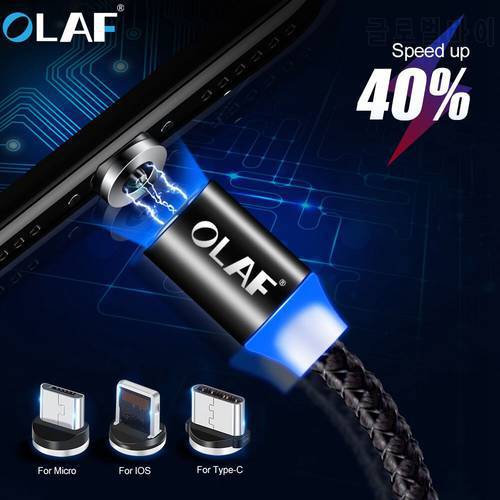 Olaf LED Magnetic USB Cable for iPhone Xs Max X 8 7 & Micro USB Cable & USB Type C Cable for Samsung S9 Plus Xiaomi Huawei USB C