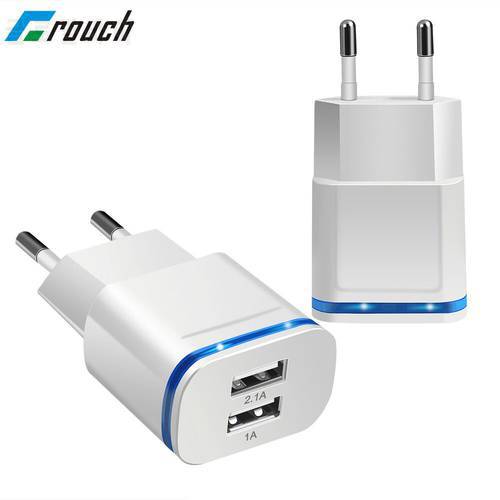 Mobile Phone Chargers 5V2A for Apple iphone 7 8 samsung eu us plug 2 ports LED travel USB adapter for Huawei xiaomi charger