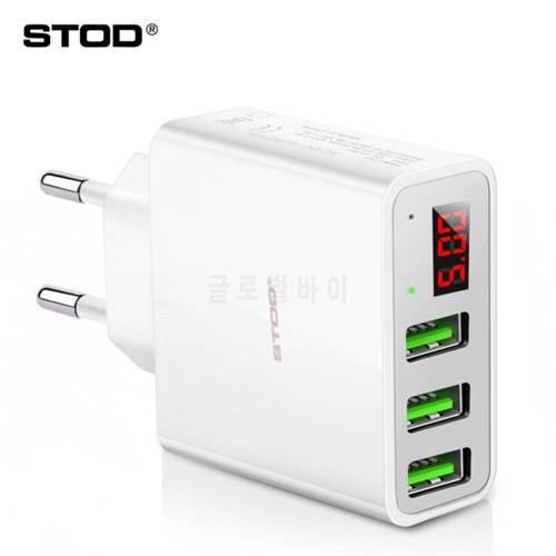 STOD Multiple Port 3 USB Charger LED Show Real Time Charging For Redmi Samsung Realme POCO Mobile Phone Charge AC Wall Adapter