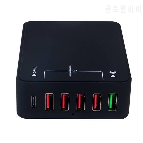 6 ports USB and Type C charger Qualcomm Quick Charger QC 3.0 High quality 40W EU US UK Plug For Samsung Huawei Xiaomi Retail box