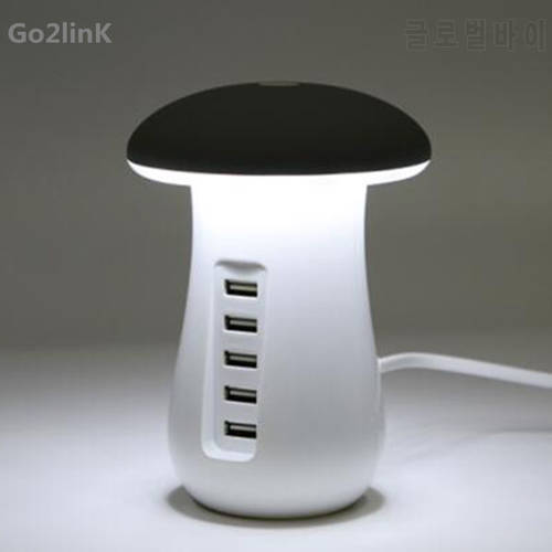 6 Ports USB HUB Mushroom Table Lamp Charger QC 3.0 Fast Charging Station Phone Adapter For Iphone 6 Samsung S8 Huawei P10