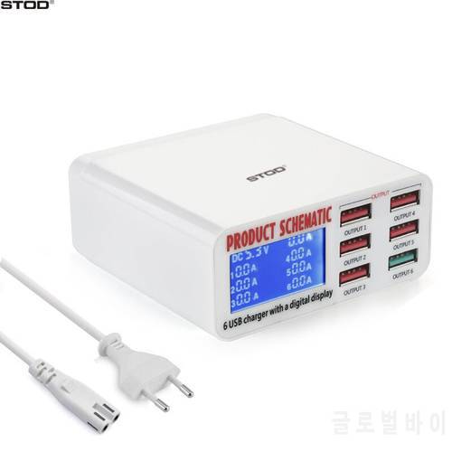 STOD 6 Port USB Charger 40W LCD Display Quick Charge 3.0 Desktop Fast Charging For iPhone DV Samsung Redmi QC3.0 Power Adapter