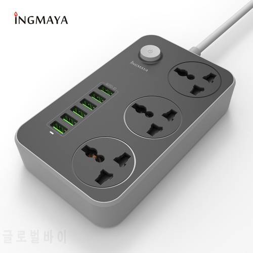 INGMAYA Multi Port USB Charger 3 Outlet Power Strip 2500W Surge Protect For iPhone Samsung S9 Realme Nexus Redmi AC Cord Adapter