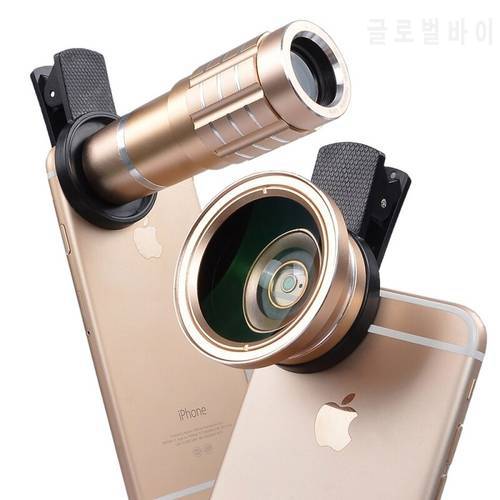 Universal 12X Telephoto Lens + 0.45X Wide-angle Lens + 12.5X Macro Lens Kit For iPhone, Galaxy, Huawei and Other Smart Phones